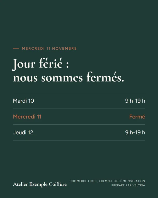 Jour férié : nous sommes fermés.