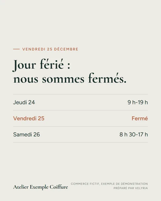 Jour férié : nous sommes fermés.